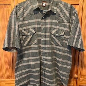 Vintage Karman Grey Plaid Short Sleeve Pearl Snap Shirt Size XL